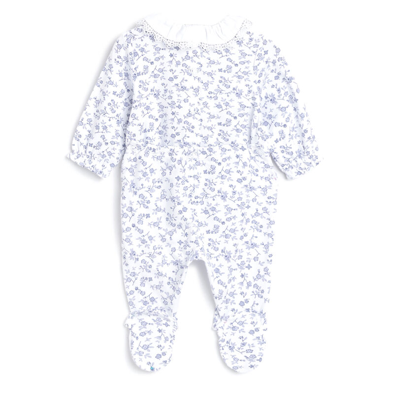 Girls White Printed Nappy Opening Babysuit image number 1